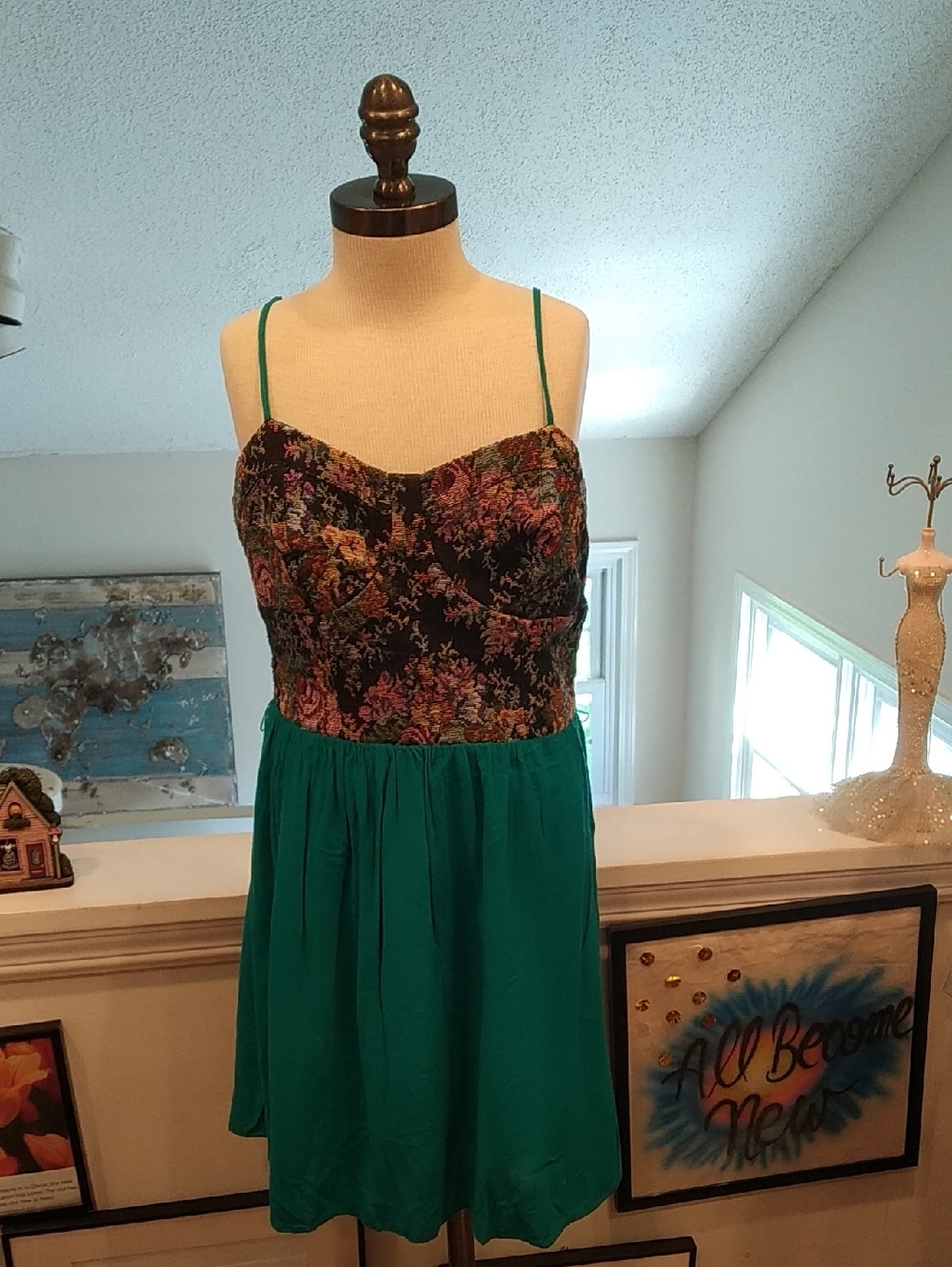 Flying Tomato Black Floral Bustier with Teal Skirt Mini Dress